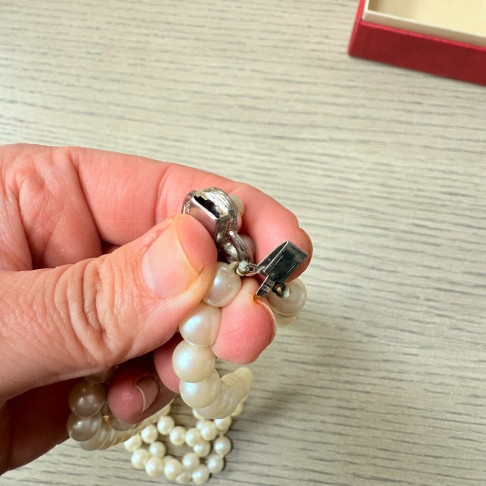 Vintage Double Strand Faux Pearl Necklaces with Rhinestone Clasp - Picture 7 of 11